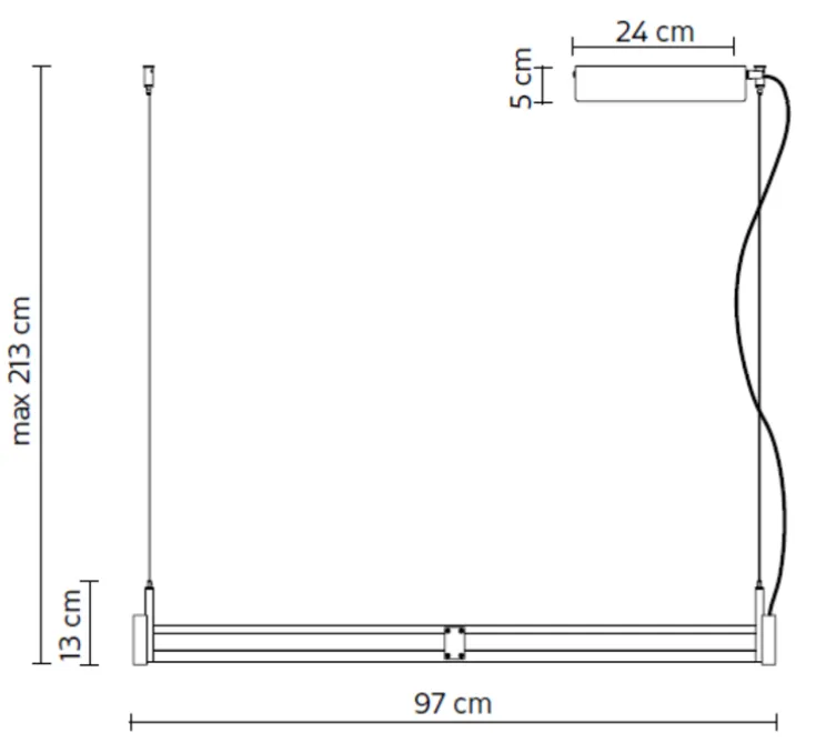 Suspension, Airtek One, seule, noir mat, LED, dim, 3000K, 1800 lm, L97cm, H13cm - Karman