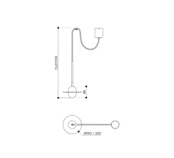 Suspension, Alba, laiton brossé vieilli, verre transparent, câble doré, Ø15cm, H70cm - Contain