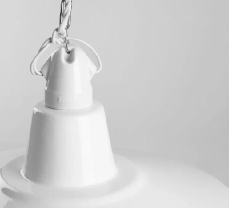 Suspension, Alexandre, email blanc et porcelaine blanche, Ø40cm, H25cm - Zangra