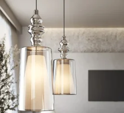 Suspension, Alibaglass, grande, pyrex plaqué chrome, Ø24cm, H65cm - Karman