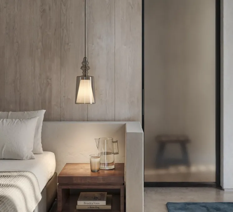 Suspension, Alibaglass, medium, pyrex bronze, Ø18cm, H41cm - Karman