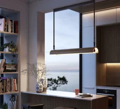 Suspension*Bover Suspension, Aluet S/100 indirect, , LED, dim, 2700K, 4200 lm, L100cm, H10cm - bois beige