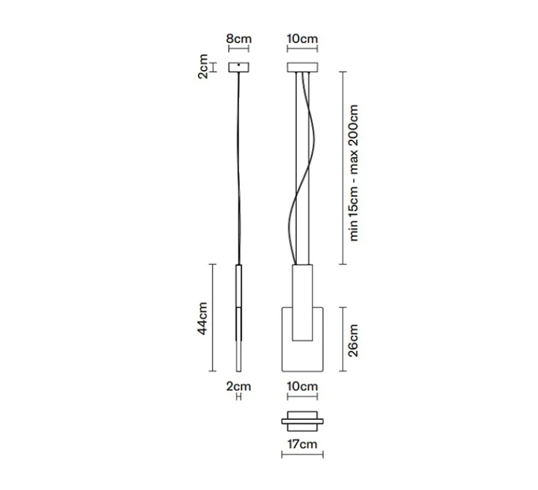 Suspension*Fabbian Suspension, Amulette, , LED, dim, 3000K, 500 lm, L17cm, H44cm - noir anthracite et transparent