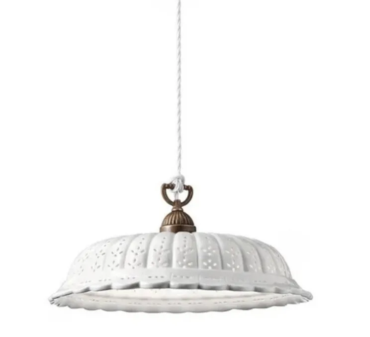 Suspension, Anita 09, blanc, laiton antique, Ø42cm, H10cm - Il Fanale