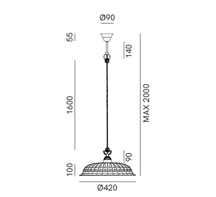 Suspension, Anita 09, blanc, laiton antique, Ø42cm, H10cm - Il Fanale