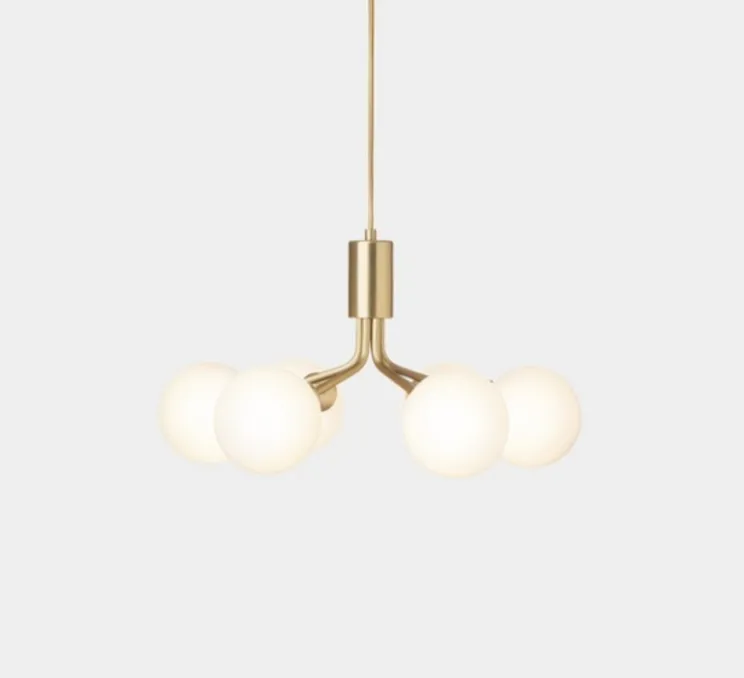 Suspension, Apiales 6, laiton, verre opalin, L50cm, H26,3cm - Nuura