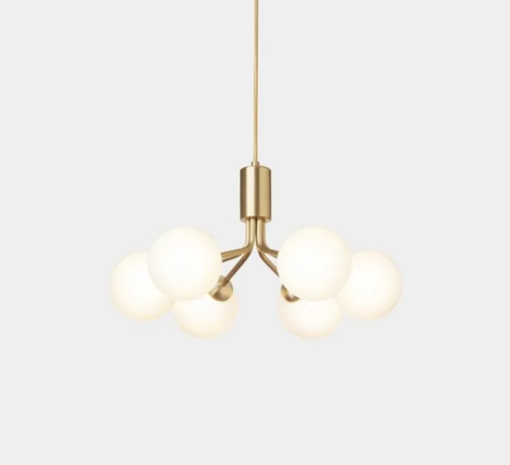 Suspension, Apiales 6, laiton, verre opalin, L50cm, H26,3cm - Nuura