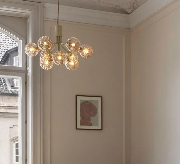 Suspension, Apiales 9, laiton, verre transparent, L59,5cm, H38,5cm - Nuura