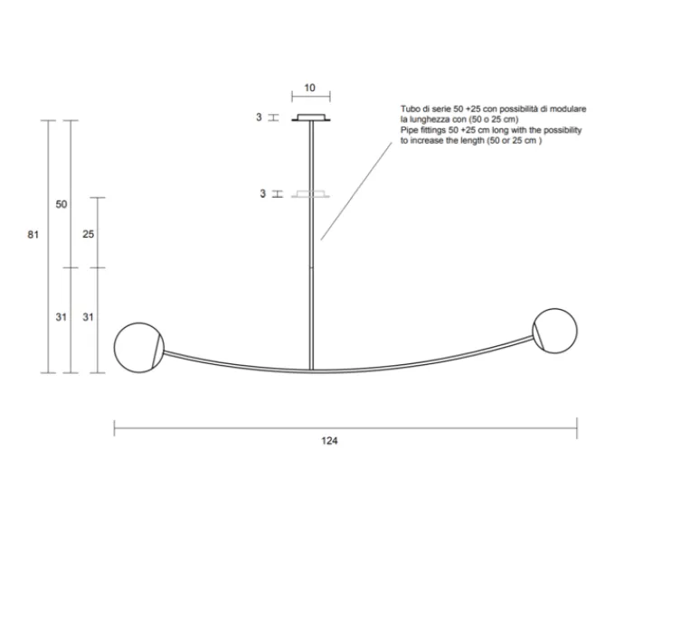 Suspension*MM Lampadari Suspension, ARCH, , canon de fusil, laiton, L124cm - noir