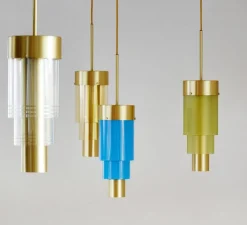 Suspension*Ebb and Flow Suspension, A-Spire, , LED, dim, 3000K, Ø14cm, H56cm - bleu, laiton brossé