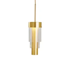 Suspension, A-Spire, transparent avec lignes, laiton brossé, LED, dim, 3000K, Ø14cm, H56cm - Ebb and Flow
