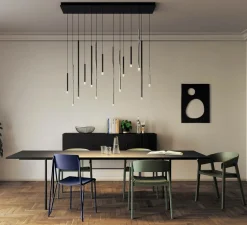 Suspension*Lodes Suspension, A-Tube Nano small sans rosace, , LED, dim, 2700K, 450 lm, Ø2cm, H30cm - chrome, câble transparent