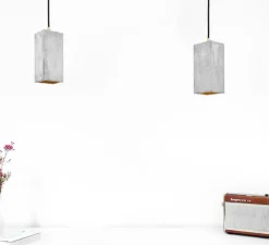Suspension, [B2], béton, gris clair, intérieur or, L10cm, H23cm - GANTLights
