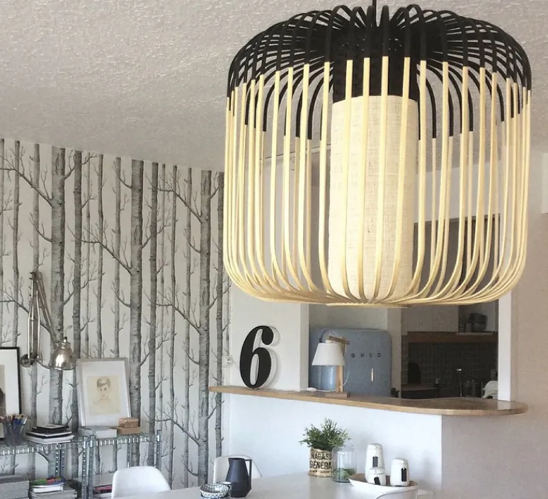 Suspension*Forestier Suspension, Bamboo light outdoor M, , Ø45cm, H40cm - noir