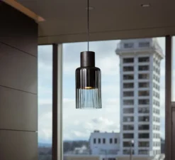 Suspension, Barro, Argile noir, verre fumé, Ø17cm, H35cm - Graypants