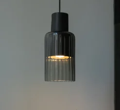 Suspension, Barro, Argile noir, verre fumé, Ø17cm, H35cm - Graypants