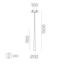 Suspension*ACB Suspension, Bendis encastré, , LED, 3000K, 600 lm, Ø3,2cm, H70cm - noir