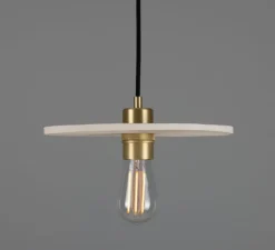 Suspension*Mullan Lighting Suspension, Bog Oak, , Ø28cm, H8,5cm - céramique blanc mat rayé, laiton satiné