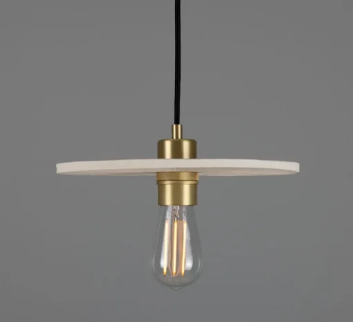 Suspension*Mullan Lighting Suspension, Bog Oak, , Ø28cm, H8,5cm - céramique blanc mat rayé, laiton satiné