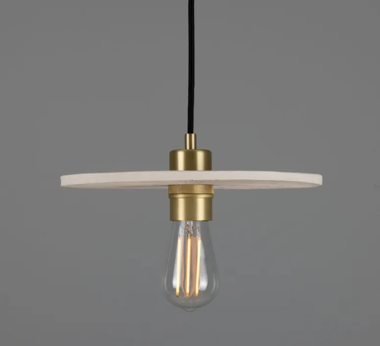 Suspension*Mullan Lighting Suspension, Bog Oak, , Ø28cm, H8,5cm - céramique blanc mat rayé, laiton satiné