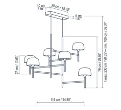 Suspension, Bol S/6L, noir, LED, dim, 2700K, 10080 lm, L114cm, H76cm - Bover