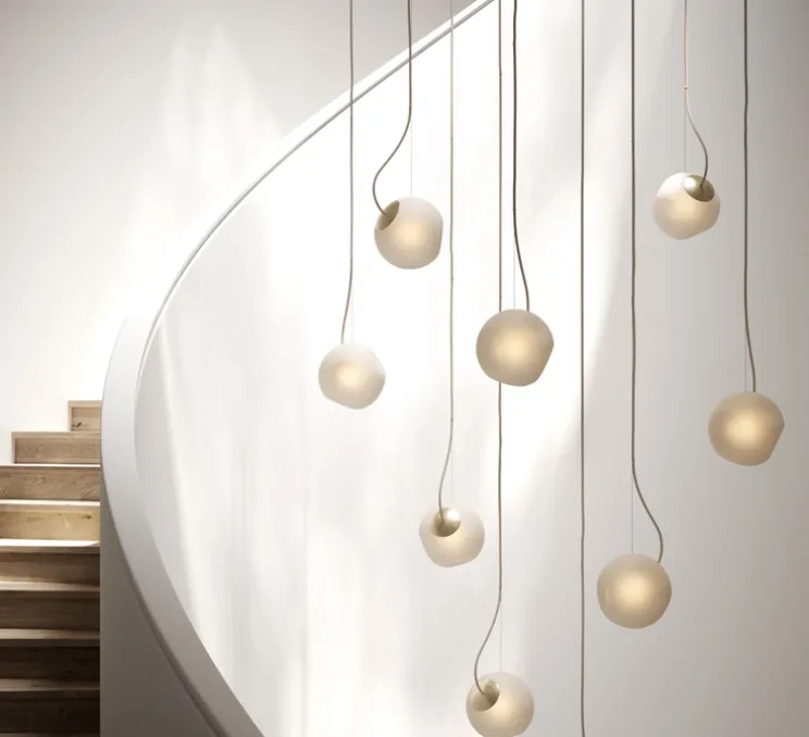 Suspension, Bright Barocco câble crème, laiton, blanc, Ø20cm, H20cm - Nordic Tales