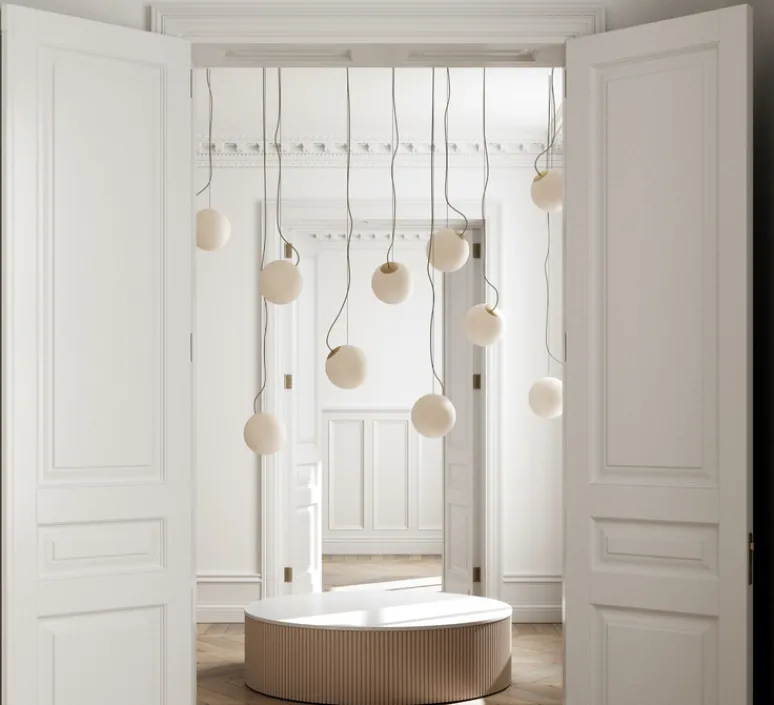 Suspension*Nordic Tales Suspension, Bright Ripple, , câble crème, Ø20cm, H20cm - blanc