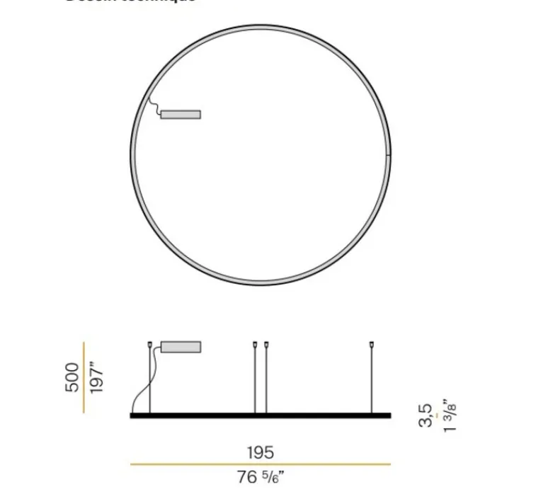 Suspension*Panzeri Suspension, Brooklyn Round, , IP40, LED, dim, 3000K, 5931 lm, Ø195cm, H3,5cm - noir
