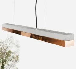 Suspension, C1, béton clair et cuivre, touch dim LED, 4000K, 2100lm, L122cm, H8cm - Gantlights