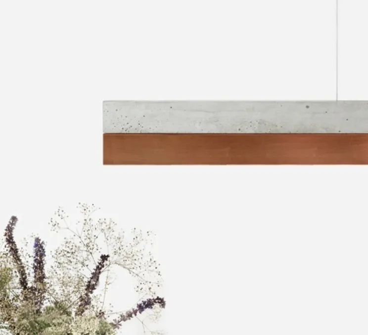 Suspension, C1, béton clair et cuivre, touch dim LED, 4000K, 2100lm, L122cm, H8cm - Gantlights