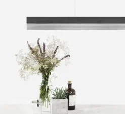 Suspension, [C1], béton gris foncé, acier inoxydable, LED, 2700k, 2100lm, L122cm, H8cm, dimmable - GANTLIGHTS