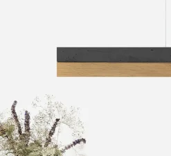 Suspension, [C1], chêne, béton gris foncé, L122cm, H8cm, 2700K, dimmable - GANTLights