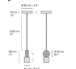 Suspension*CVL Suspension, Calée V1, satiné, graphite satiné, LED, L8cm, H18cm - laiton