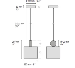Suspension, Calée V2, laiton satiné, graphite satiné, LED, 2700K, 840lm, L23cm, H28cm - CVL