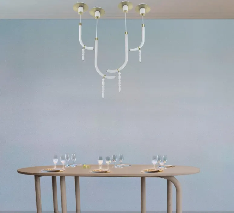 Suspension*Ame Editions Manufacturées Suspension, Canne S, , albâtre, LED, 2700K, 980 lm, TRIAC, L34,5cm, H82cm - AME EDITIONS MANUFACTUREES laiton satiné