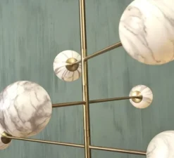 Suspension*It's about Romi Suspension, Carrara 3 bras/6 globes, Finition , Ø99cm, H95cm - Marbre blanc, laiton