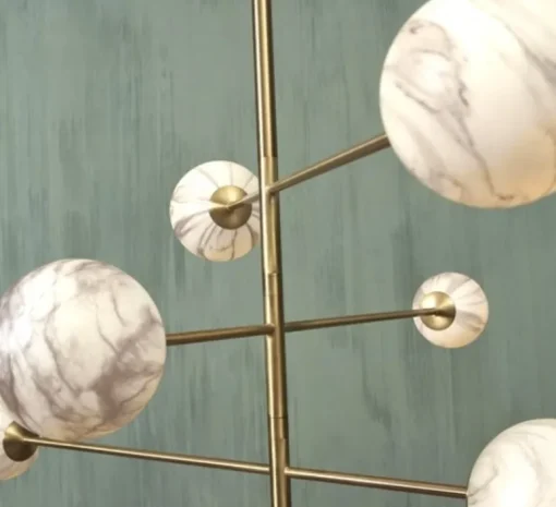 Suspension*It's about Romi Suspension, Carrara 3 bras/6 globes, Finition , Ø99cm, H95cm - Marbre blanc, laiton