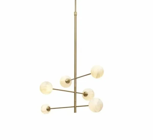 Suspension*It's about Romi Suspension, Carrara 3 bras/6 globes, Finition , Ø99cm, H95cm - Marbre blanc, laiton