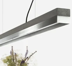 Suspension*GANTLights Suspension, [C3],béton gris foncé, acier inoxydable, L182cm, H8cm, 2700K, dimmable - béton gris foncé et acier inoxydable