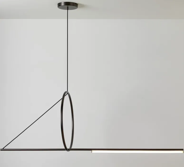 Suspension*CVL Suspension, Cercle et trait, XL, graphite satiné, LED, 2700K, 1400lm, L175cm, H160cm - noir