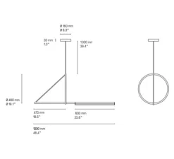 Suspension, Cercle et trait, XS, graphite satiné, LED, 2700K, 900lm, L123cm, H46cm - CVL