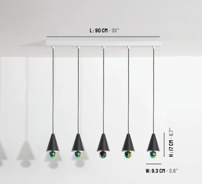 Suspension*Petite Friture Suspension, Cherry, 5 pendants, , LED, dim, 3000K, 5*1040 lm, L90cm, H5cm - noir