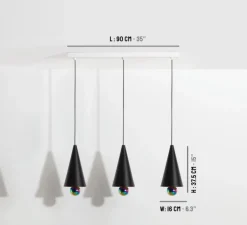 Suspension*Petite Friture Suspension, Cherry, 3 pendants, , LED, dim, 3000K, 3*1040 lm, L90cm, H5cm - noir