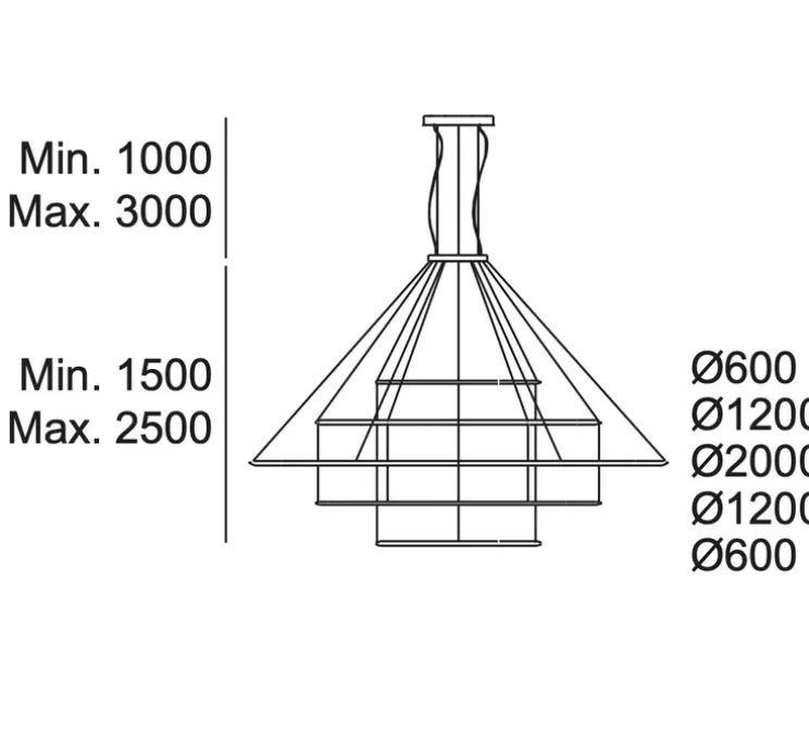Suspension, Circular 5 inward, noir, LED, 2700k, 10411 lm, Ø200cm, H72cm - LEDs C4