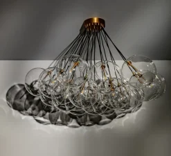 Suspension*Schwung Suspension, Cloud 250, , Ø119,5cm, H84,9cm - structure laiton, globes transparents