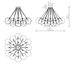 Suspension*Schwung Suspension, Cloud 250, , Ø119,5cm, H84,9cm - structure laiton, globes transparents