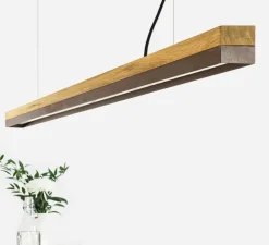 Suspension, [C3o], chêne, acier corten, LED, L182cm, H8cm - GANTLIGHTS
