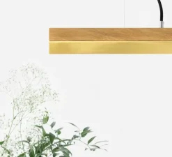 Suspension, [C3o], chêne, laiton, LED, L182cm, H8cm - GANTLIGHTS