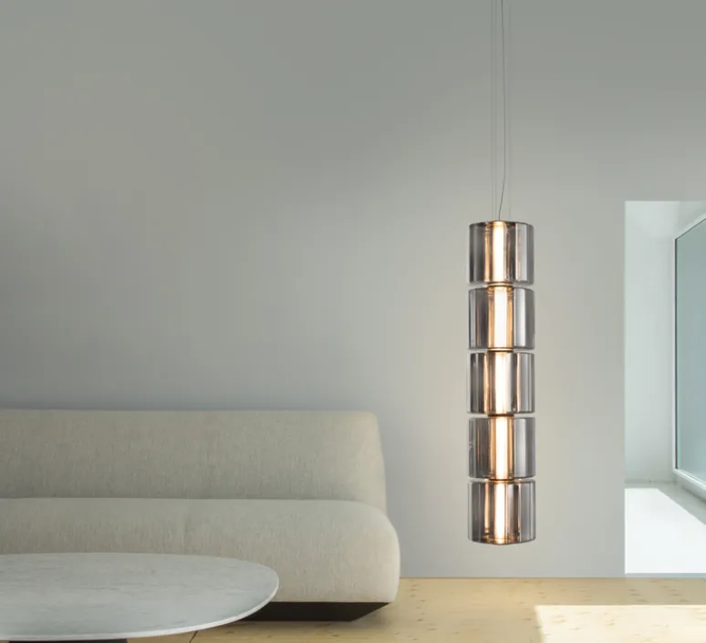 Suspension*A-N-D Suspension, Column 300, 5 cylindres, , LED, dim, 0-10V, 3555lm, 2700K, Ø30cm, H143,5cm - carbone