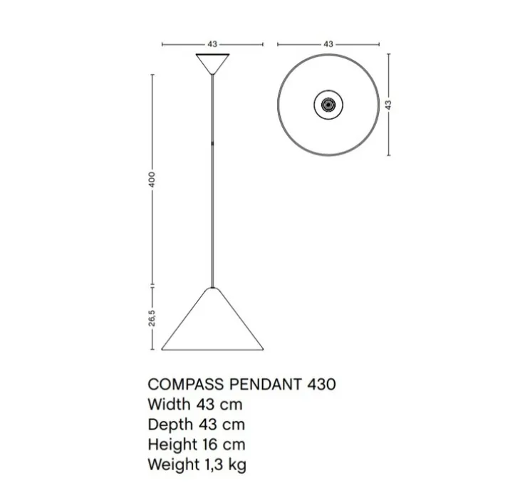 Suspension, Compass 430, blanc perlé, Ø43cm, H26cm - HAY
